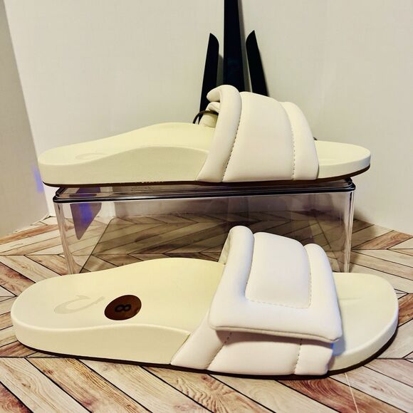 OluKai Sunbeam Slide Womens 8 Off White Comfort Sandal Beach Padded Arch Support - Picture 2 of 8